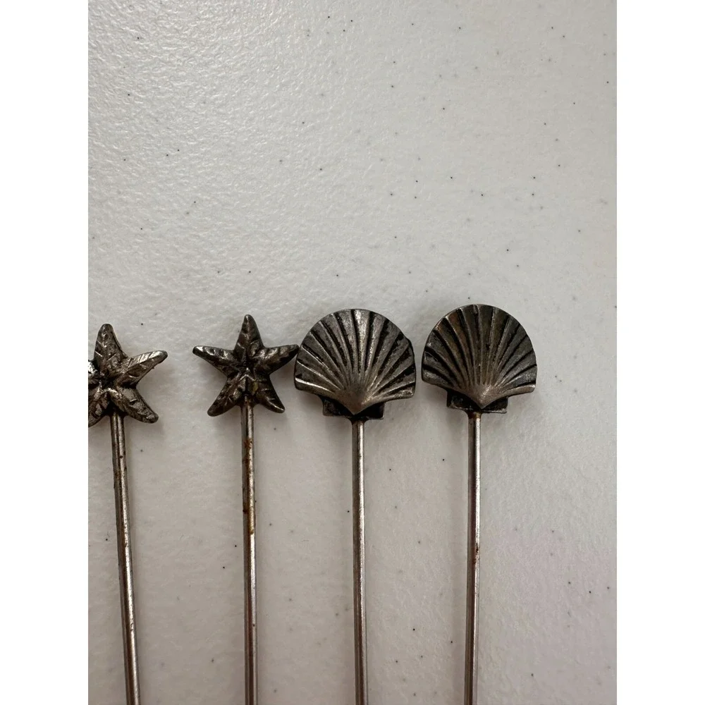 Vintage Pier 1 Silver Plated Sea Cocktail Fork‎ Set Holder Nautical Appetizer